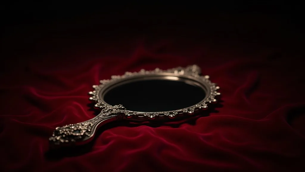 miroir à main en argent ornementé sur un velours, reflet rouge tamisé a Rennes
