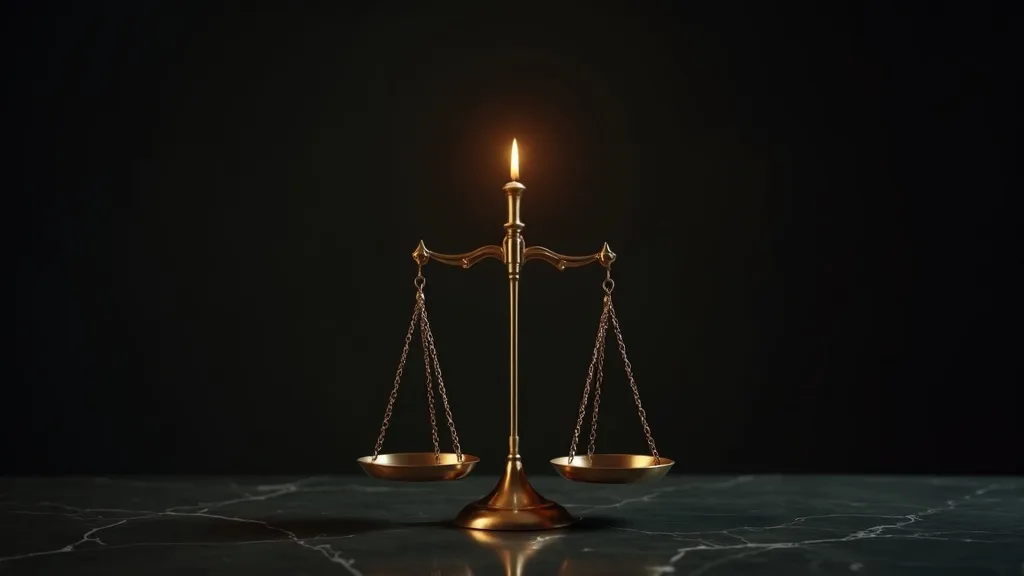 balance de justice en laiton en equilibre sur marbre sombre a Rennes